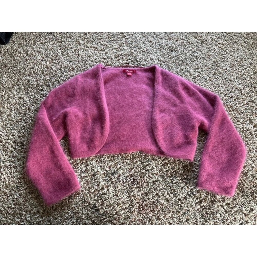 Monsoon 80% Angora Cropped Bolero Shrug Cardigan Pink Fuzzy